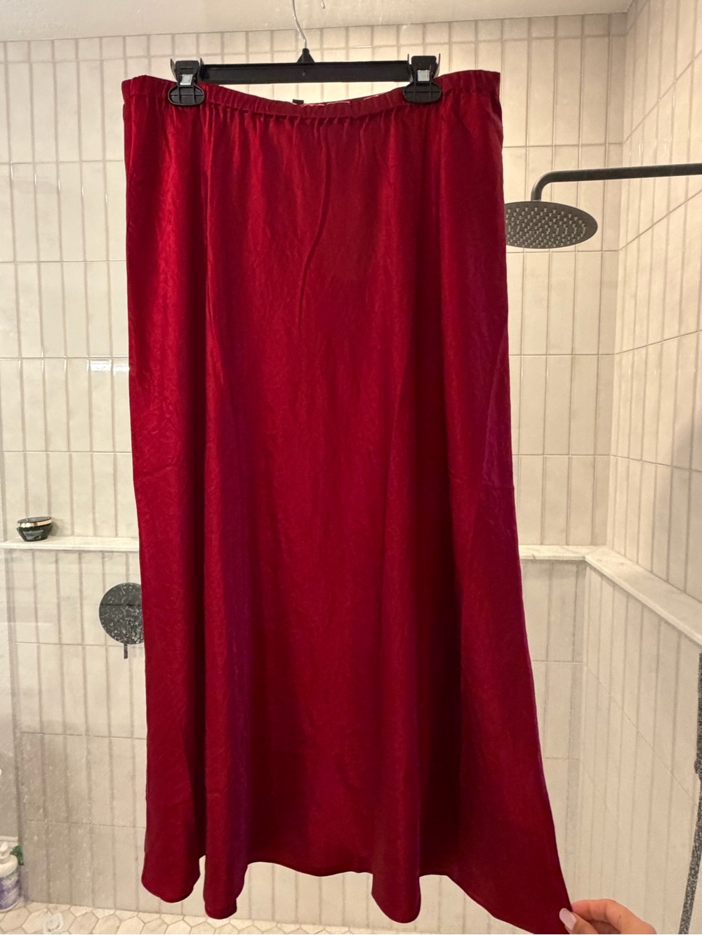 Eileen Fisher Crimson Red Midi Skirt with Elastic Waist - Picture 5 of 9